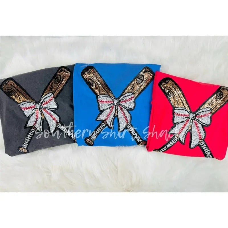 Sequin Baseball Bat Patch Graphic Tee | Ballpark Mama T shirt | Sequin Patch Shirt | Baseball Game day Graphic Tee...