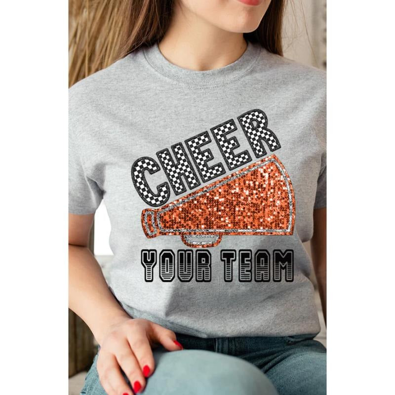Sequin Orange Cheer Your Team Short Sleeve Relaxed Fit T-Shirt Hoodie, Sweatshirt | UrbanDripWear.com