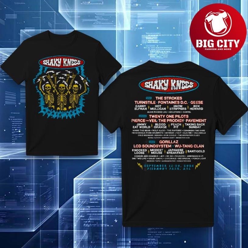 Shaky Knees Festival Electric Skeleton Lineup 2026 Two Sided Shirt