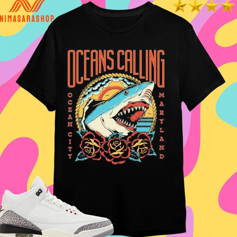 Shark Lineup Oceans Calling Ocean City Maryland Shirts