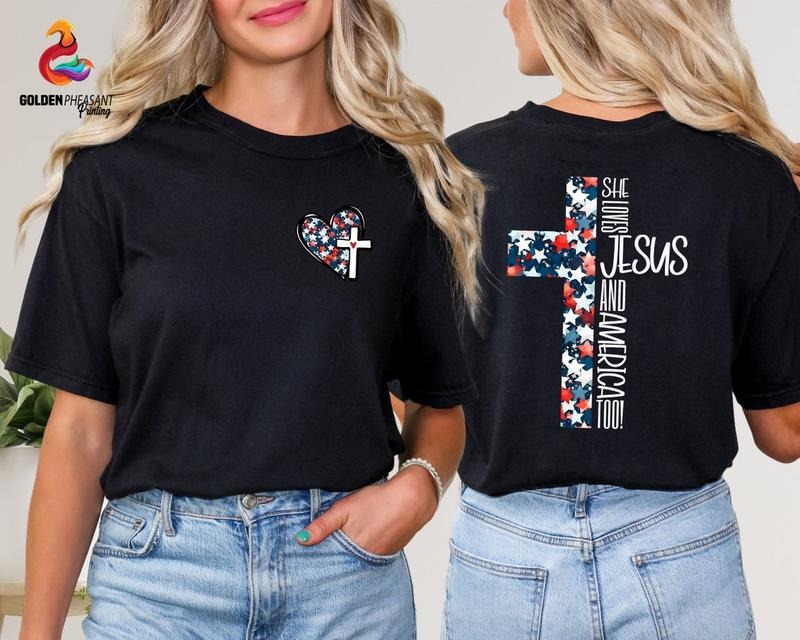 She Loves Jesus And America Too Shirt, 4th Of July Shirt, Christian Shirt Hoodie, Sweatshirt | UrbanDripWear.com