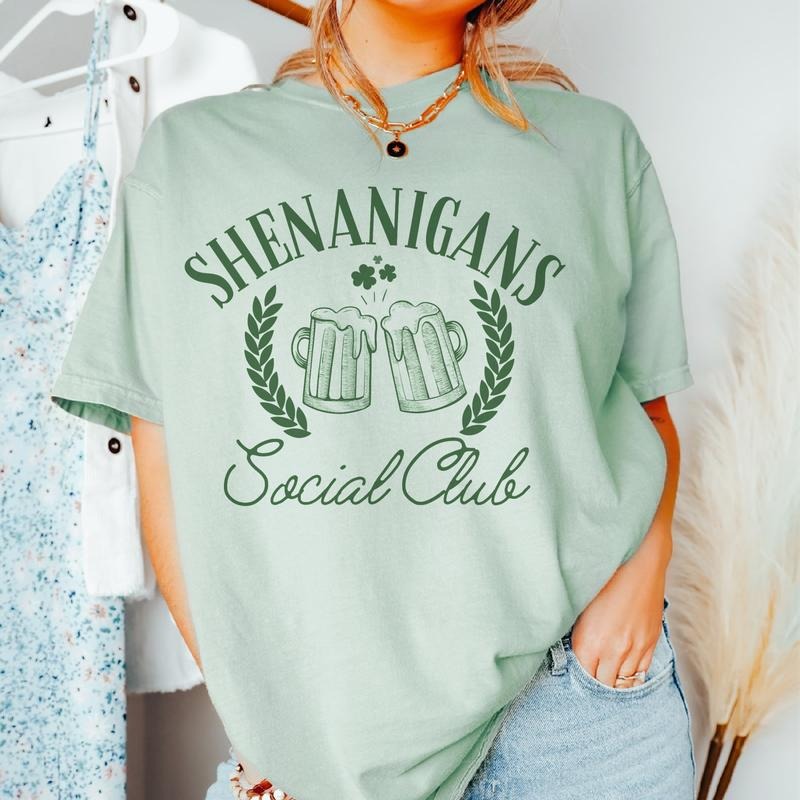 Shenanigans Social Club St. Patrick's Day T-shirt Shenanigans St. Patty's Day Tshirt Irish Pub St. Pattys Tee Clovers and...
