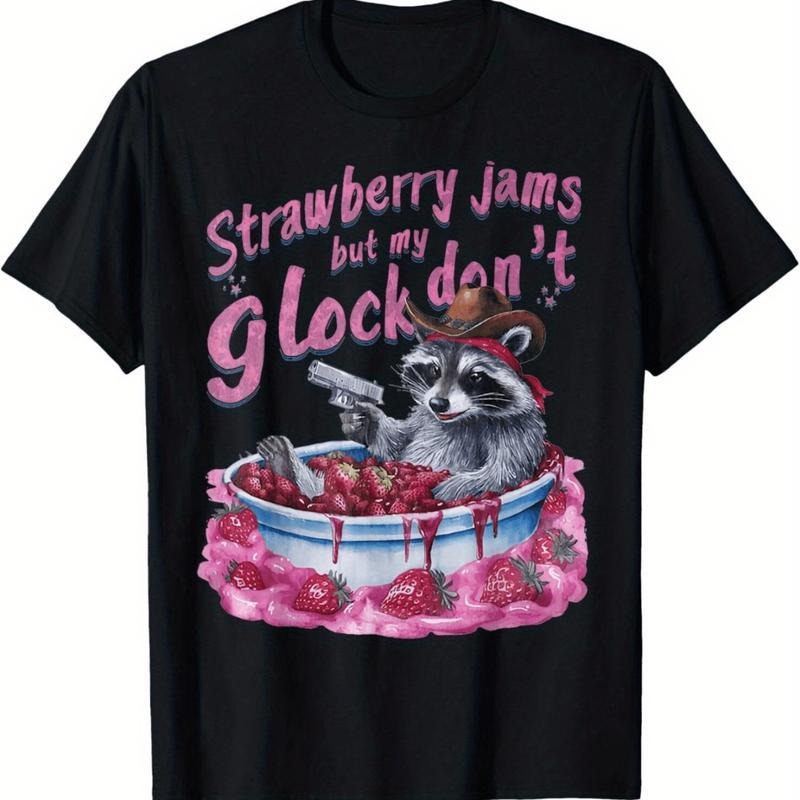 Shirts Men Playful Raccoon Cowboy T-Shirt With Strawberry Jams And Toy Gun Fun. Hoodie, Sweatshirt | UrbanDripWear.com