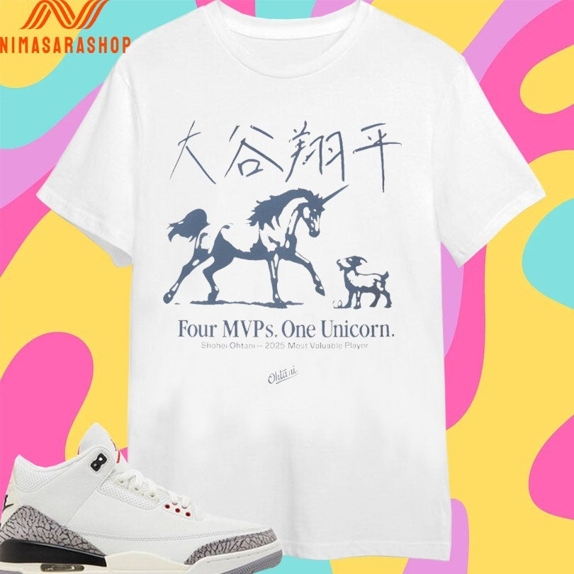 Shohei Ohtani Four MVPs One Unicorn 2025 Most Valuable Player Shirts