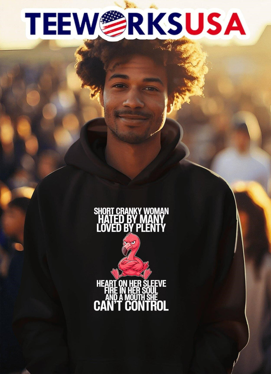 Short Cranky Woman Hated By Many Loved By Plenty Heart On Her Sleeve Fire In Her Soul Flamingo Shirt