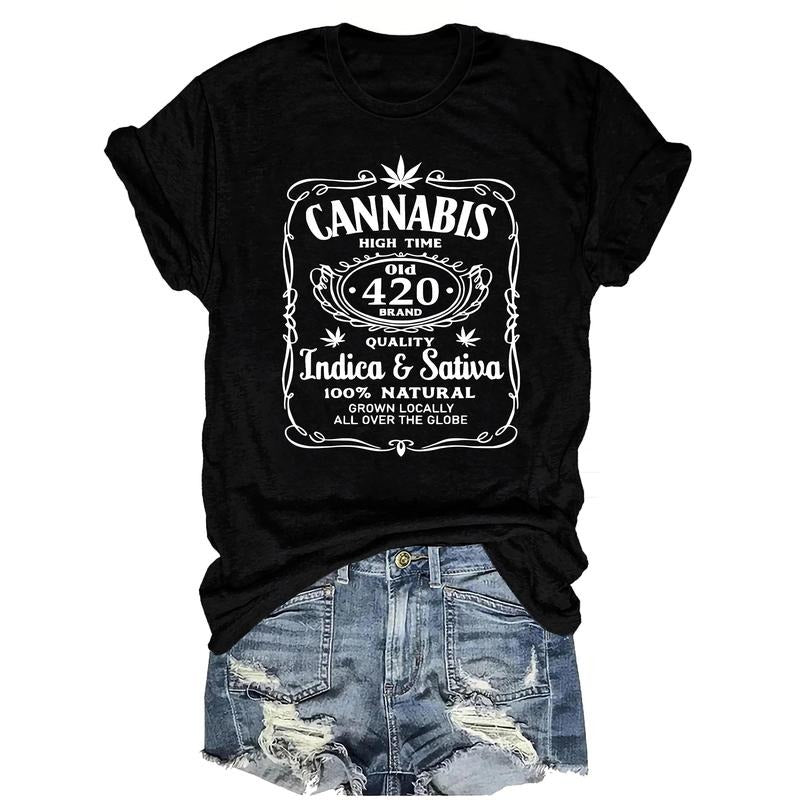 [Short Sleeve Cannabis Graphic Tee] Women'S Casual Crew Neck T-Shirt with Cannabis Graphic Print, 100% Polyester Knit...