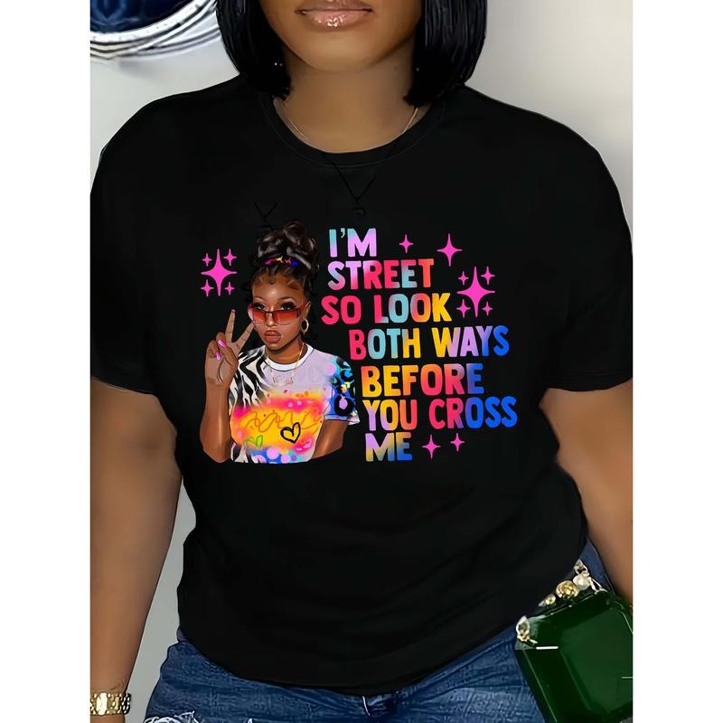 Short Sleeve Figure Print Crew Neck T-Shirt for Spring & Summer, Casual Women's Clothing Hoodie, Sweatshirt