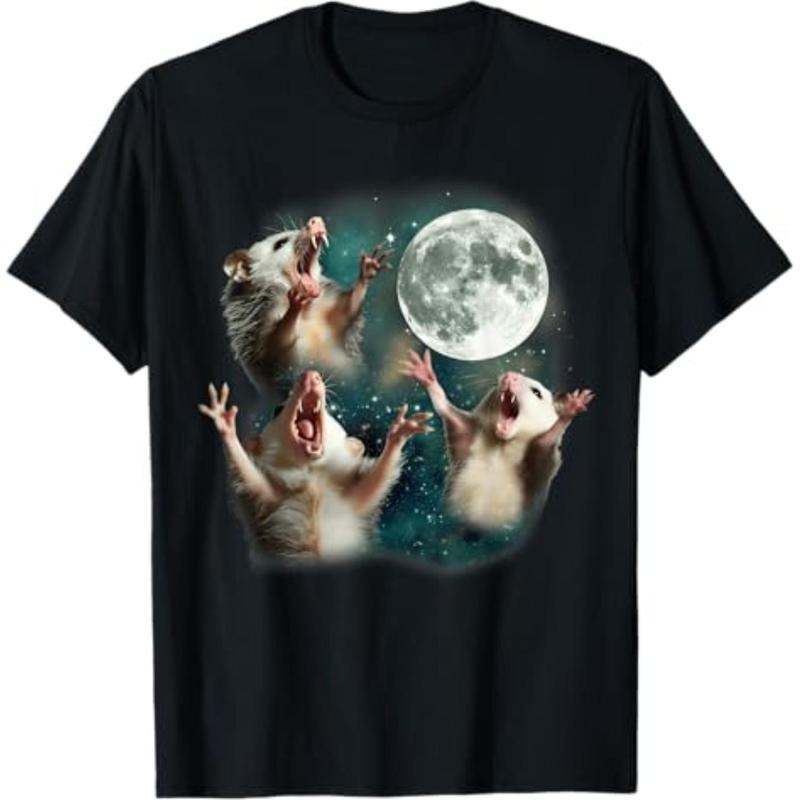 Short Sleeve Print  Three Possum Moon | 3 Opossum Funny Weird Cursed Meme T-Shirt Hoodie, Sweatshirt | UrbanDripWear.com