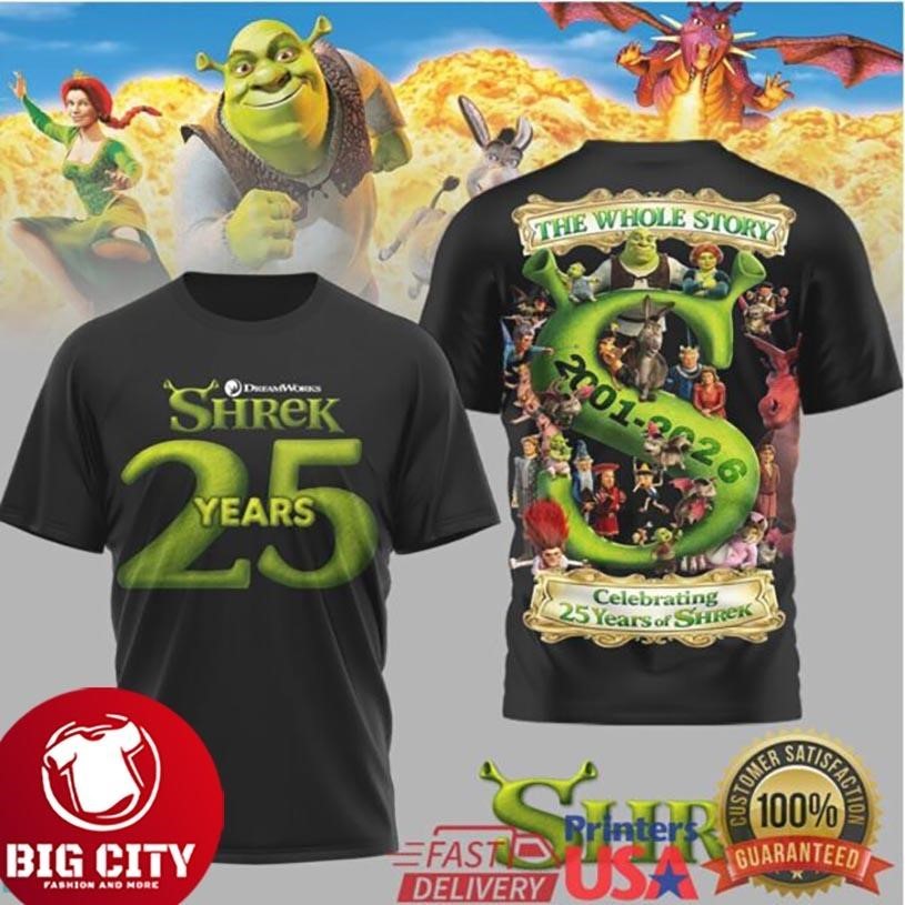 Shrek 25 Years Anniversary 2001 2026 The Whole Story Character Two Sided Shirt
