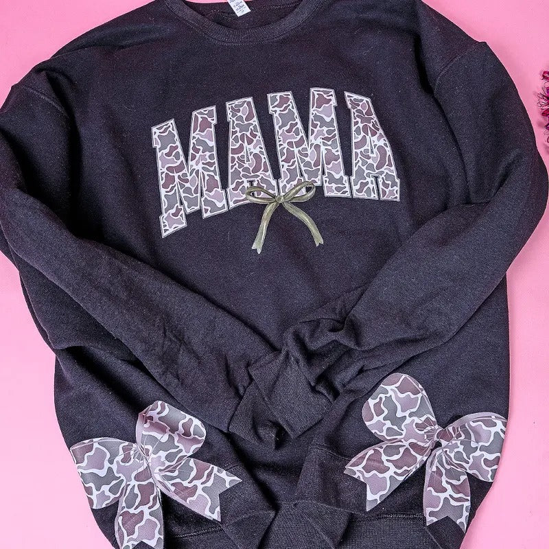 Side Bows Old Camo Mama Unisex NuBlend Crew Sweatshirt Mama Bows Girly T-Shirts, Hoodie | UrbanDripWear.com