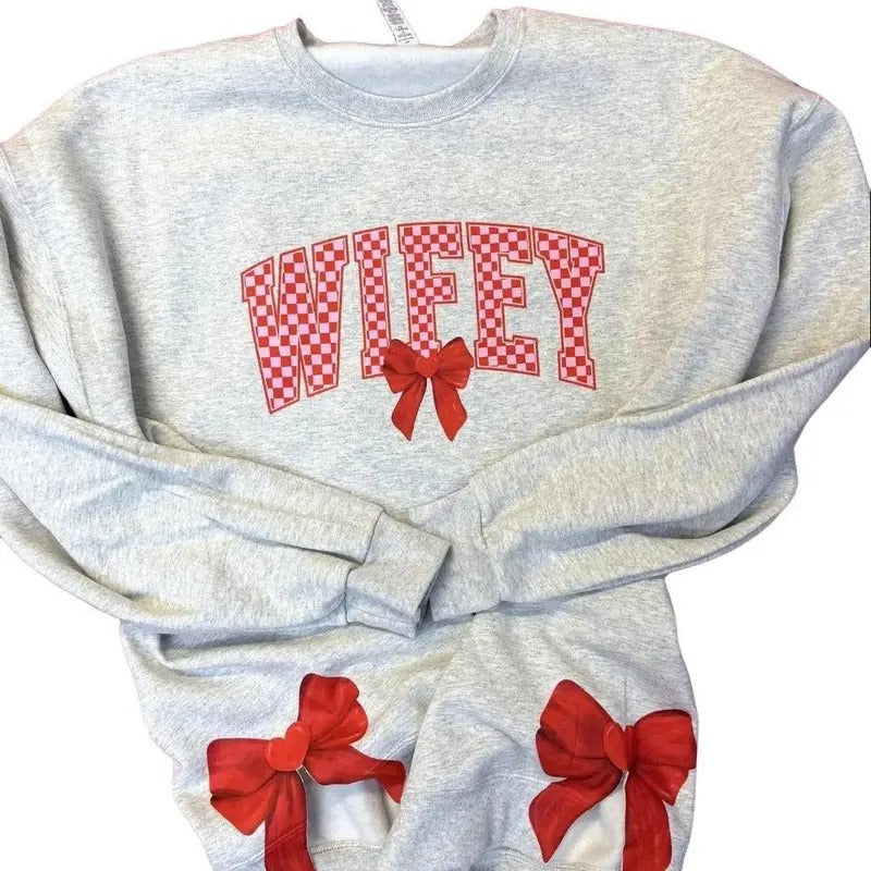 Side Bows SWEET HEARTS FOR WIFEY Unisex NuBlend Crew Sweatshirt WIFE Trendy Fleece T-Shirts, Hoodie | UrbanDripWear.com