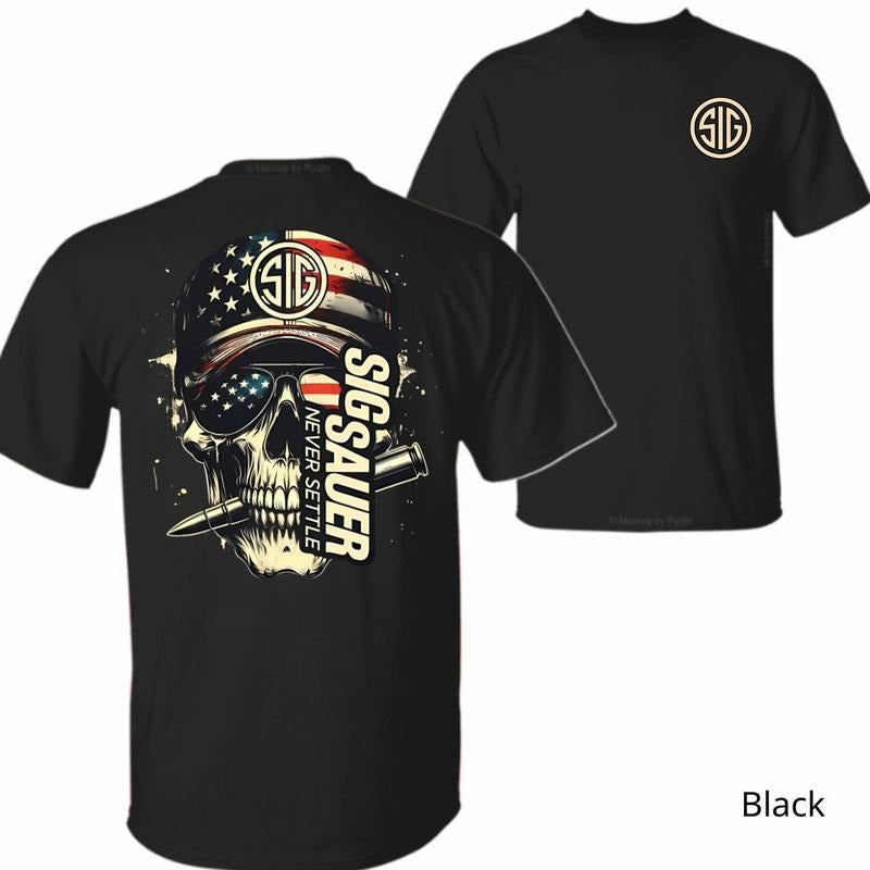 Sig Sauer Shirt  Skull  Bullet Design USA Flag Shirt Sweatshirt Hoodie, All Seasons Outfit | UrbanDripWear.com