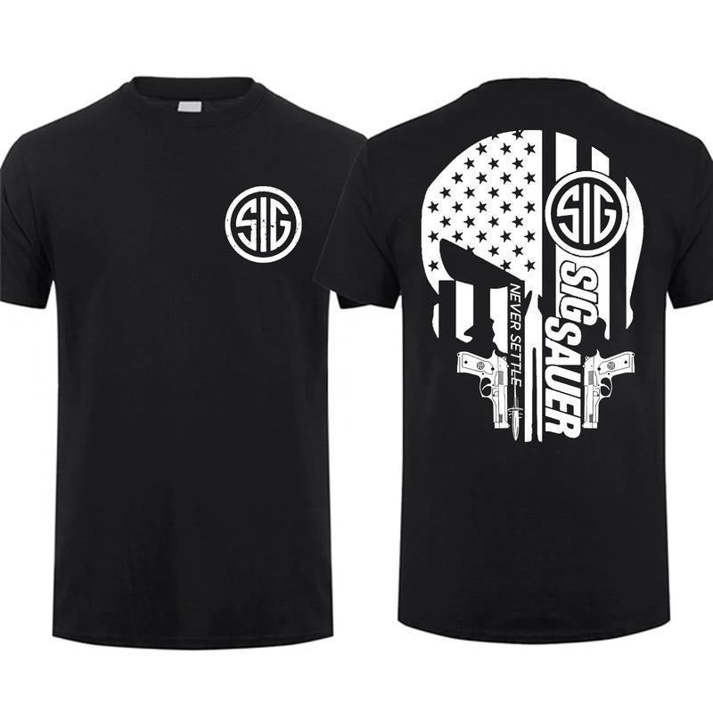 Sig Sauer Skull Gun America Flag 2 Sided T-shirt
