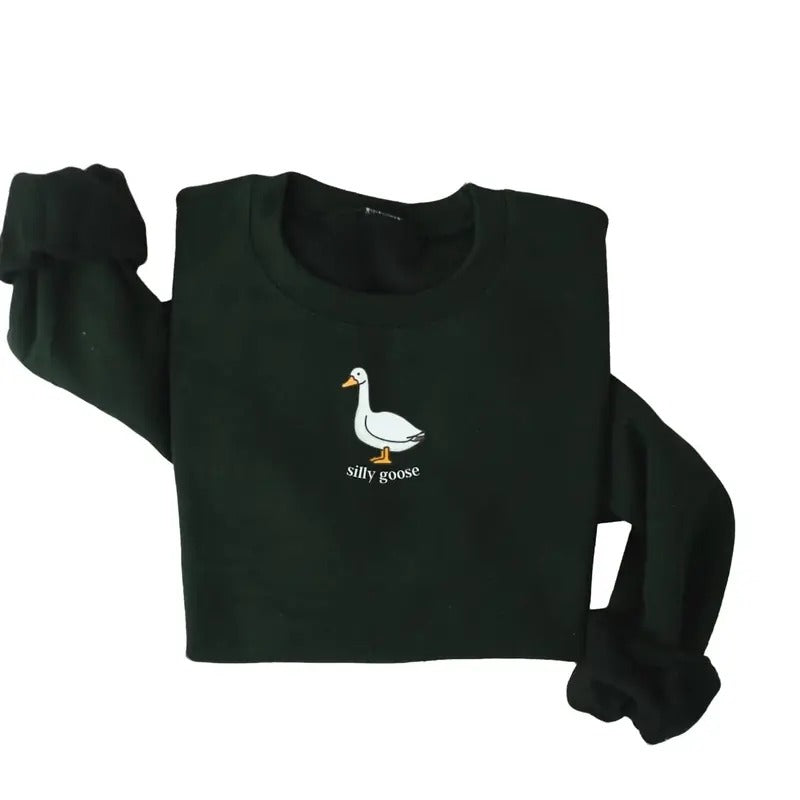 Silly Goose Sweatshirt, Goose Crewneck Printed Cotton Sweatshirt, Gift for Friend Clothing Pullover Classic Menswear...