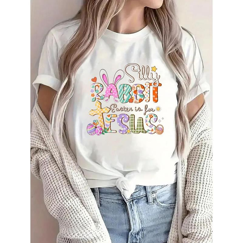 Silly Rabbit Easter Is For Jesus Cute Bunny Christian Faith T-Shirt Print T-ShirtCasual Crew Neck Short Sleeve Comfort...