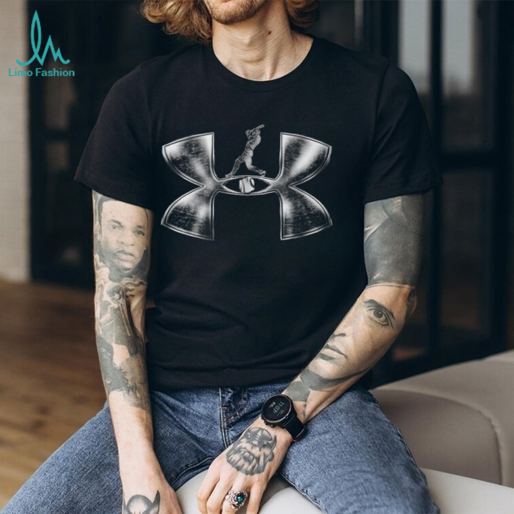 Silver Metallic Baseball Batter Sports Logo Graphic T Shirt