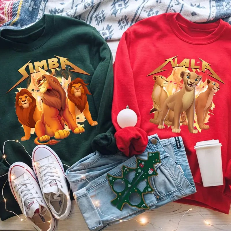 Simba and Nala Couple Couple Sweatshirt, Cute Cartoon T-Shirt, Valentine Movie Hoodie Shirt, Lion king | UrbanDripWear.com