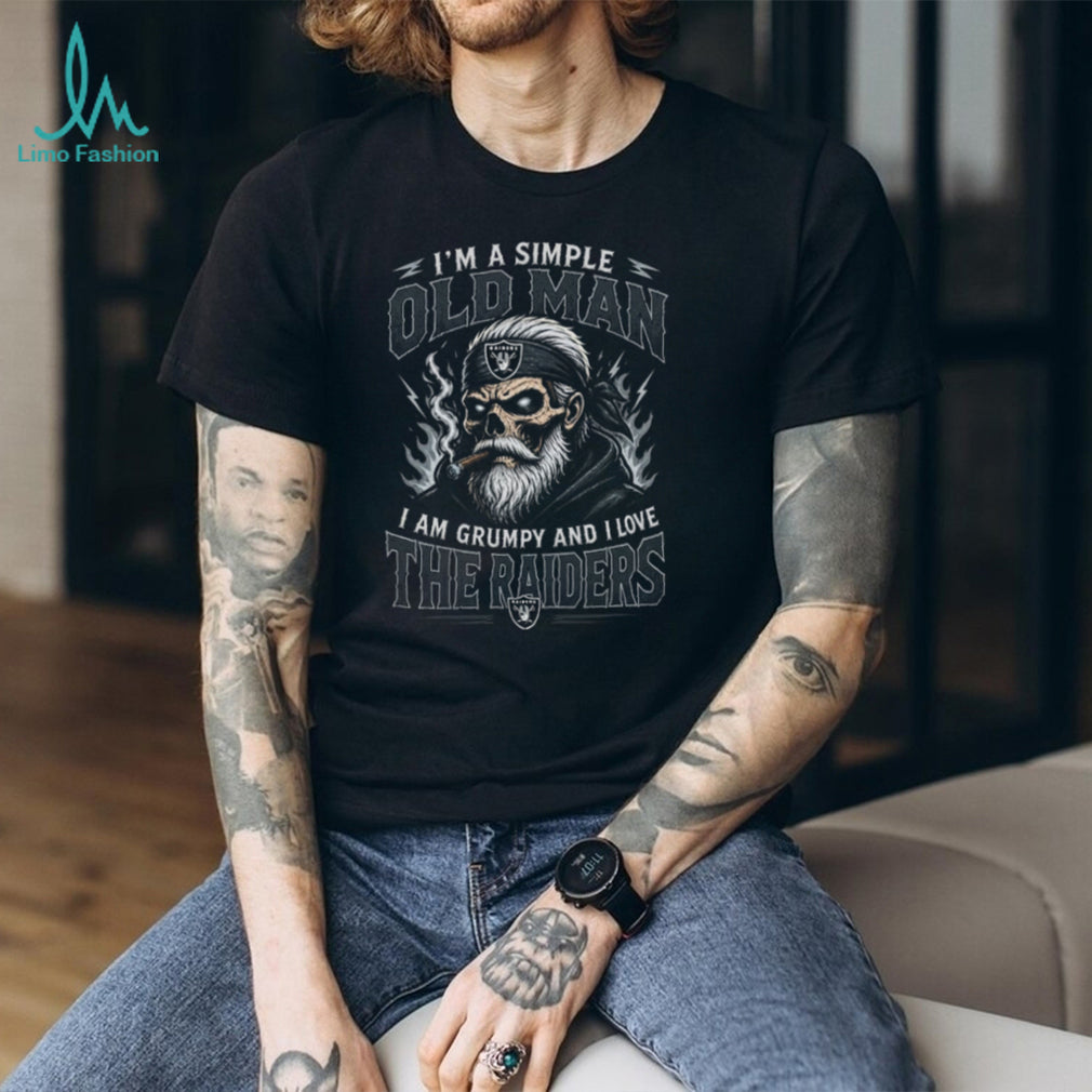 Simple Old Man Grumpy Raiders Fan Skull Smoking Cigar T Shirt