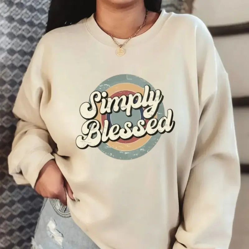 Simply Blessed Crewneck Sweatshirt Retro, Unisex Long Sleeve Crewneck Shirt Hoodie | UrbanDripWear.com
