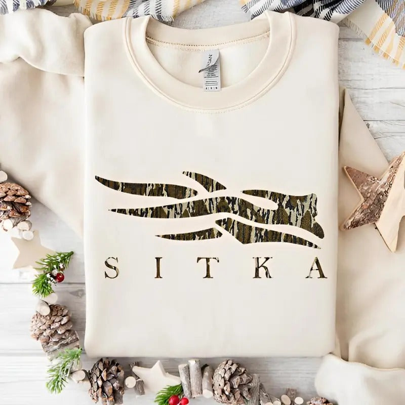 Sitka Camoflauge Bottomland Pattern Logo Unisex Hoodie - Sweater - T-shirt Classic Cotton Sweatshirt | UrbanDripWear.com