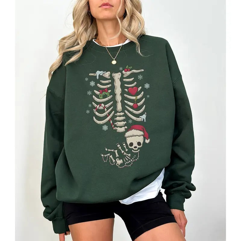 Skeleton Christmas Maternity Sweatshirt, Funny Pregnancy Announcement Shirt 2024, Mama Christmas Sweatshirt, Christmas...