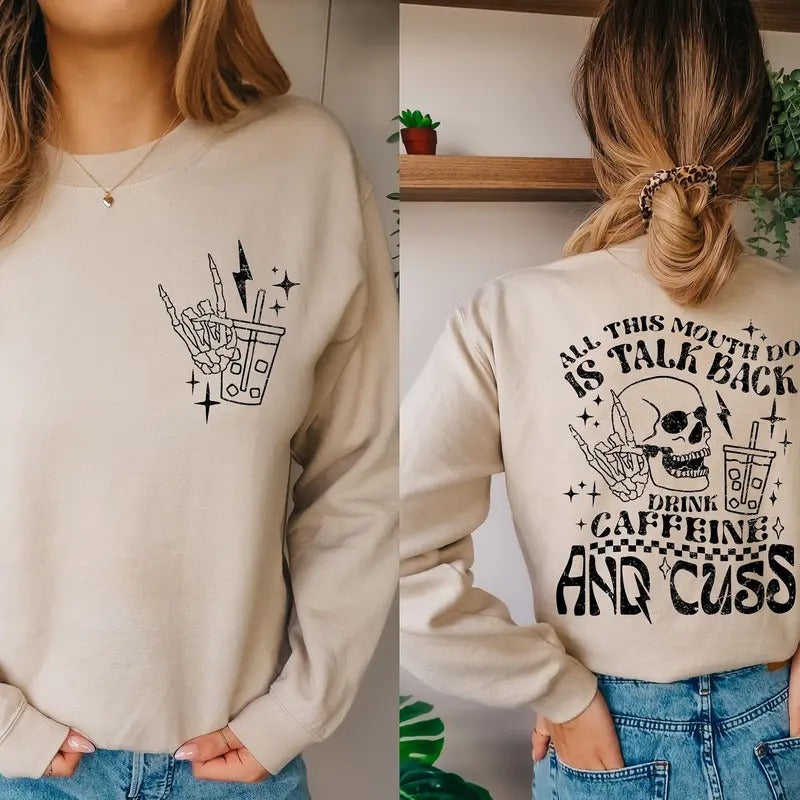 Skeleton Coffee Sweatshirt Retro Halloween Sweater Skull Caffeine Shirt Skeleton Hand Halloween Hoodie TK43GN