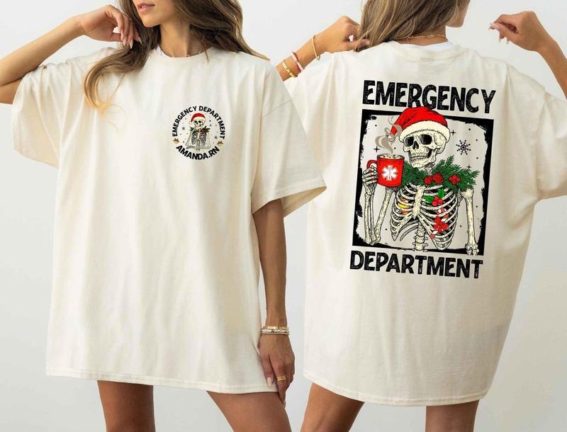 Skeleton Emergency Department Christmas 2 Sides Shirt, Funny ER Nurse Holiday Crewneck, Festive ED Christmas Tee, Medical...