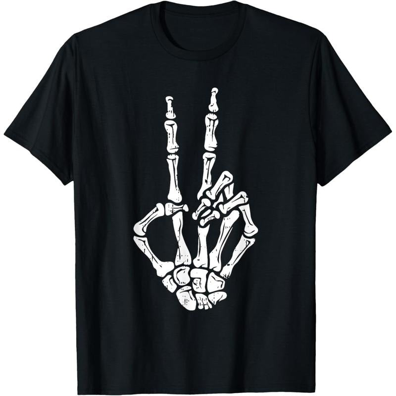 Skeleton Hand Peace Sign Halloween Costume Bones T-Shirt made in usa Hoodie, Sweatshirt | UrbanDripWear.com