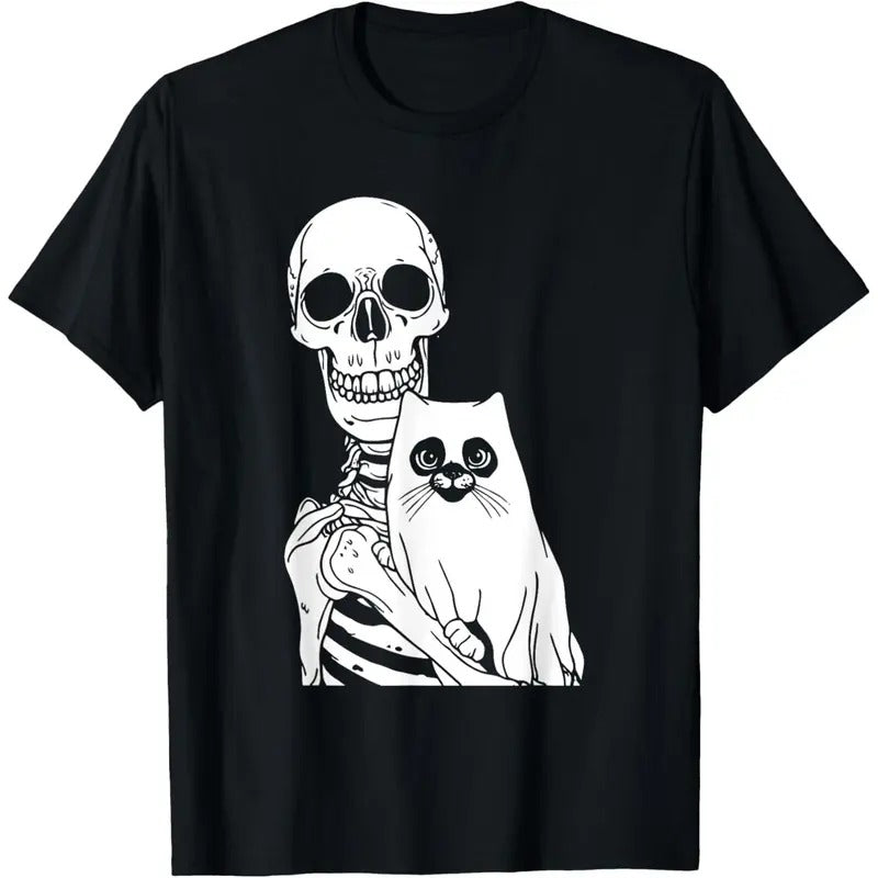 Skeleton Holding Cat Lazy Halloween Costume Skull Kitten T-Shirt made in usa Hoodie, Sweatshirt | UrbanDripWear.com