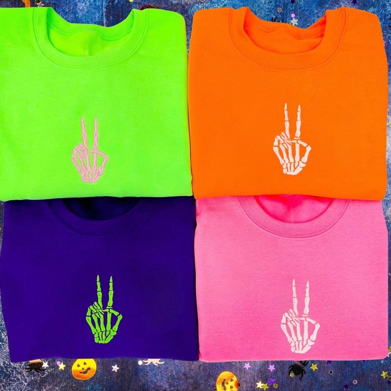 'Skeleton Peace Sign' Embroidered Sweatshirt T-Shirts, Hoodie | UrbanDripWear.com