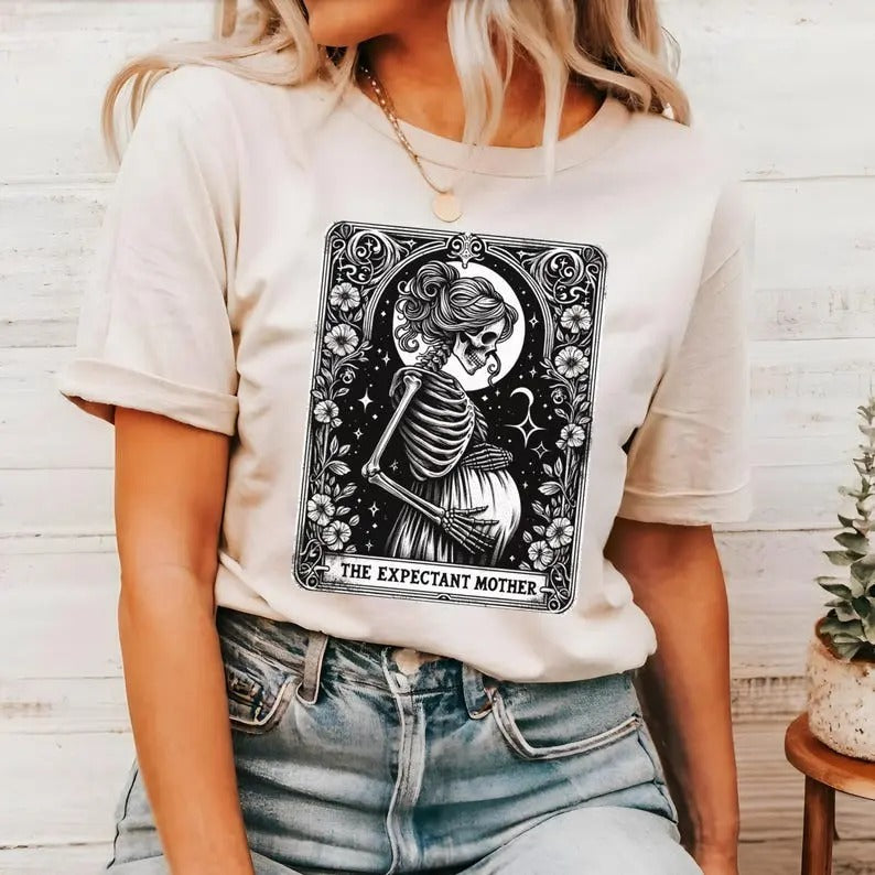 Skeleton Pregnancy Announcement Shirt, Baby Reveal Tarot Card Shirt, Halloween Mama to Be Gift, Skeleton Expectant Future...