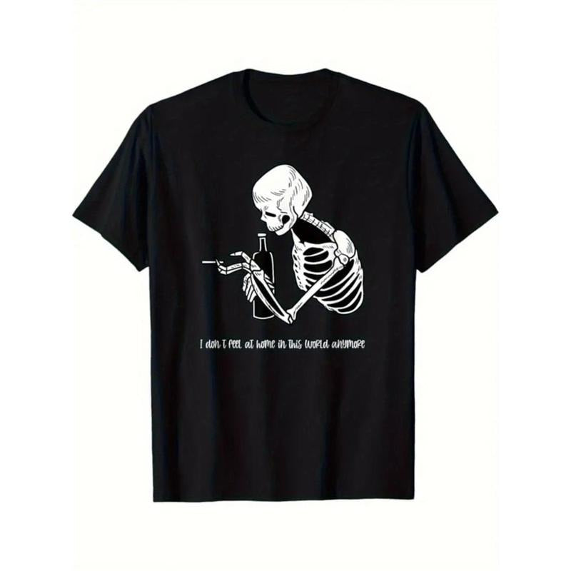 Skeleton Print Men's Cotton T-shirt, Graphic Tee Men's Outdoor Clothes, Men's Halloween Clothing, Casual Short Sleeve...