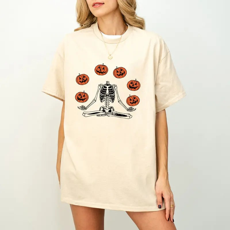 Skeleton Pumpkin Face Halloween T-Shirt, Halloween Sweatshirt, Pumpkin Fall Autumn Sweater, Spooky Season Shirt, Skeleton...