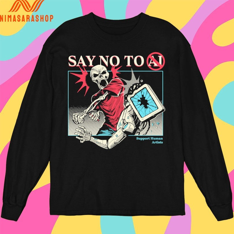 Skeleton Say No To Ai Support Human Artists Gazola Shirts