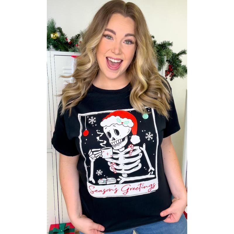 Skeleton Season's Greetings Graphic T-Shirt Hoodie, Sweatshirt | UrbanDripWear.com