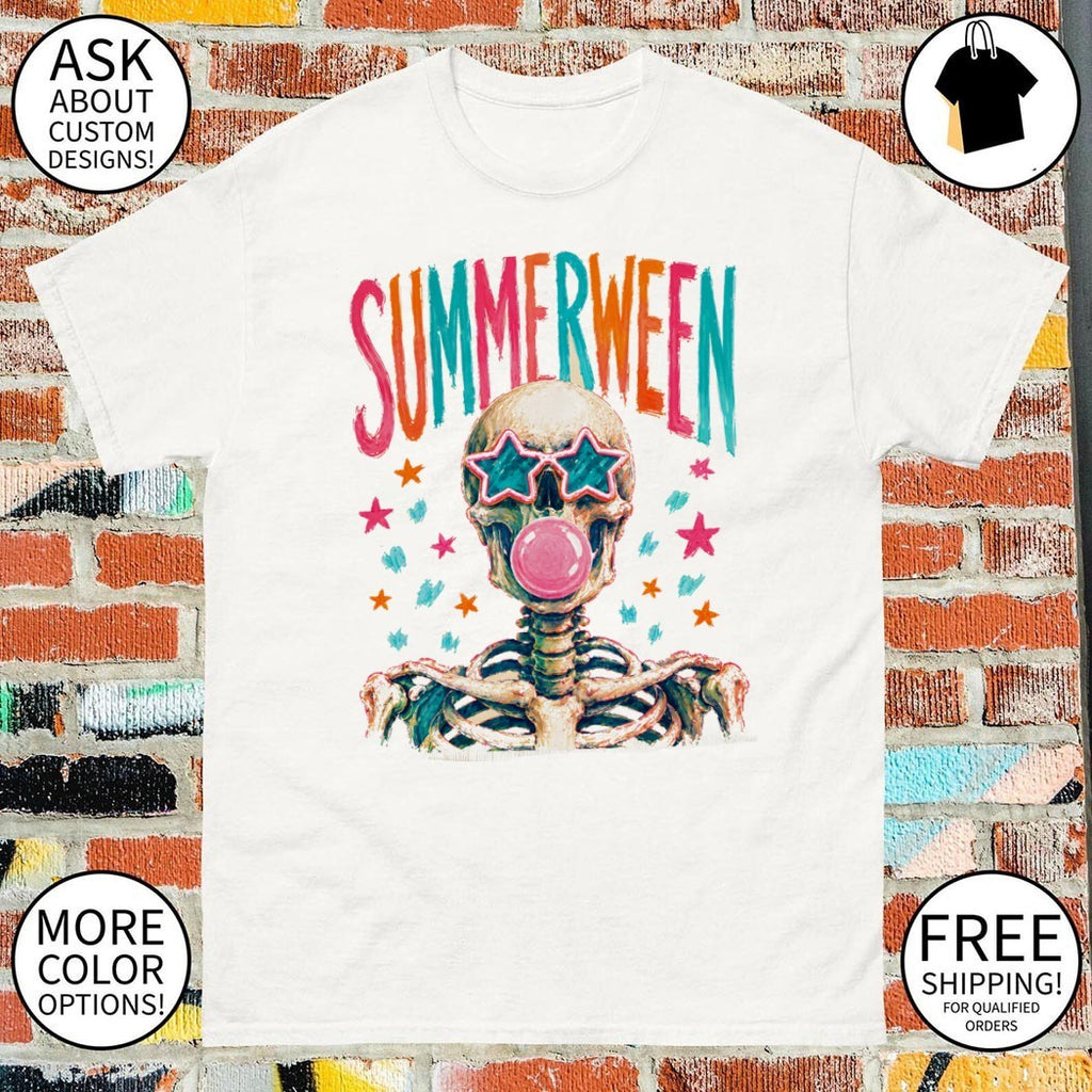 Skeleton blowing gum bubbles Summerween Skeleton Skull Bubblegum Spooky Cute Summer 2026 shirt