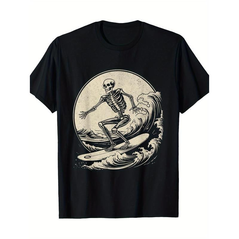 Skull Surfer retro Big Wave surfing Fun Halloween 100% cotton T-shirt Made in USA Hoodie, Sweatshirt | UrbanDripWear.com