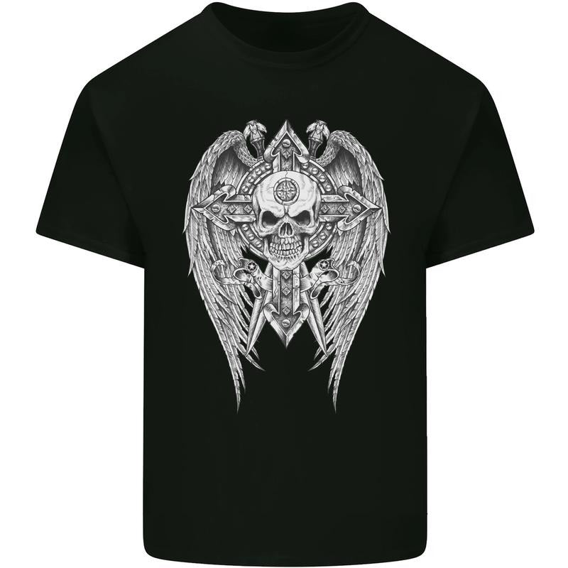 Skull Wings Viking Gothic Wings Gym Biker Mens Cotton T-Shirt Tee Top Made in USA Hoodie, Sweatshirt | UrbanDripWear.com