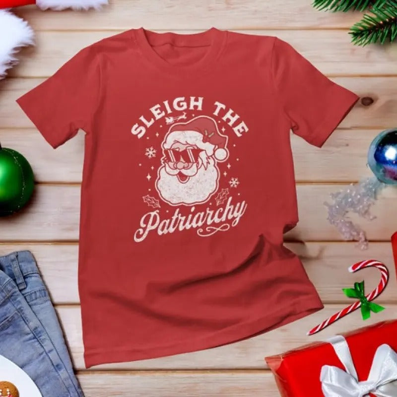 Sleigh The Patriarchy, Funny Christmas Shirt, Christmas Feminism Shirt, slay the patriarchy, Reproductive Rights Shirt,...