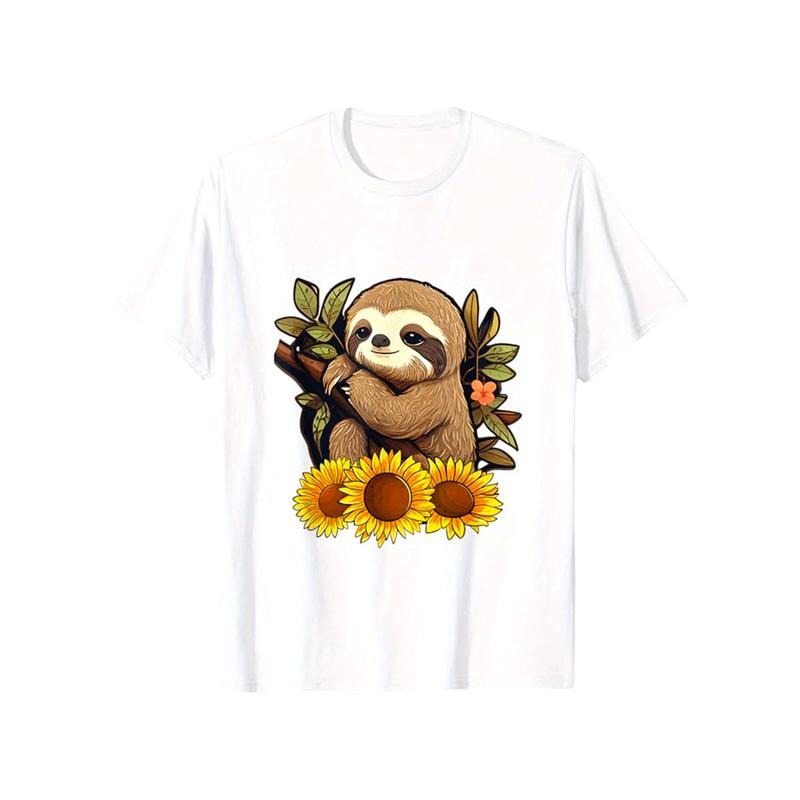 Sloths Print Men's Cotton T-shirt, Graphic Tee Men's Outdoor Clothes, Casual Short Sleeve Crew Neck T-shirt made in...