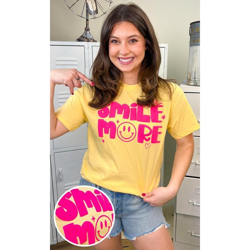 Smile More Puff Graphic T-Shirt Hoodie, Sweatshirt | UrbanDripWear.com