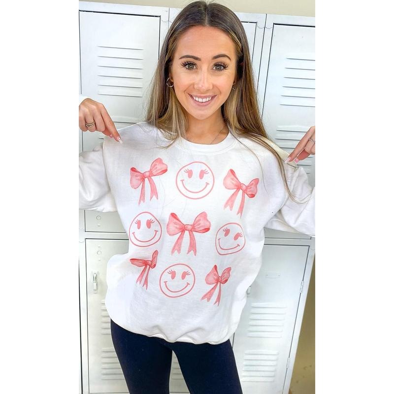 Smiley Bow Graphic Sweatshirt T-Shirts, Hoodie | UrbanDripWear.com