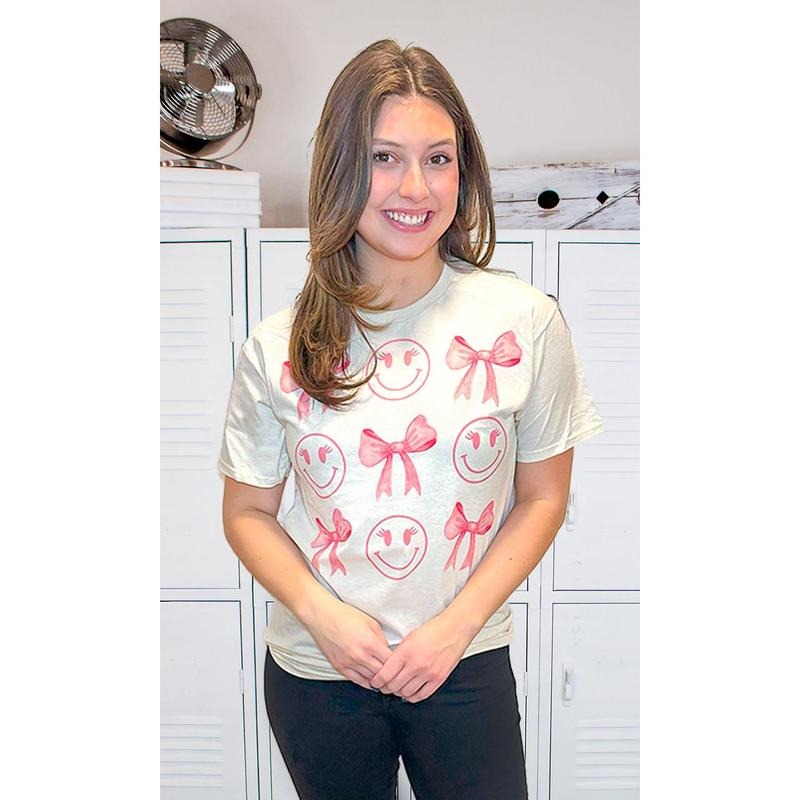 Smiley Bow Graphic T-Shirt Hoodie, Sweatshirt | UrbanDripWear.com