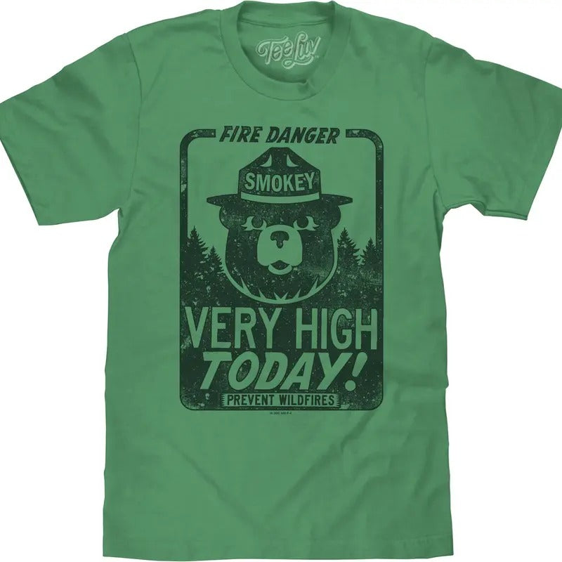 Smokey Bear "Fire Danger Very High" Big and Tall T-Shirt - Green Hoodie, Sweatshirt | UrbanDripWear.com