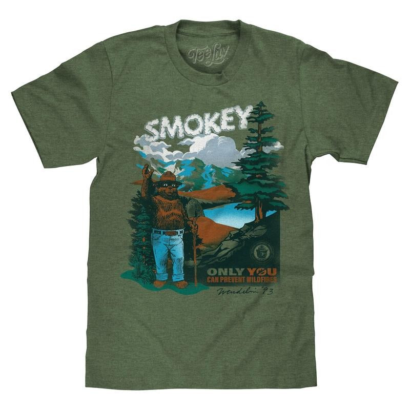 Smokey Bear Only You Can Prevent Wildfires Retro Graphic T-Shirt - Canyon Green Hoodie, Sweatshirt | UrbanDripWear.com