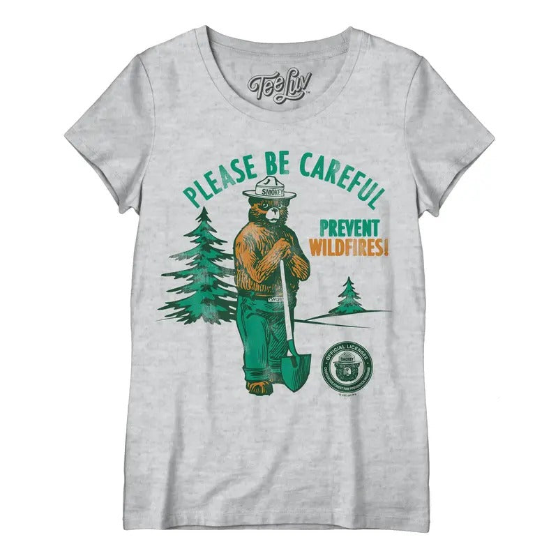 Smokey Bear Please Be Careful Prevent Wildfires  Women's Scoopneck T-Shirt - Gray Hoodie, Sweatshirt | UrbanDripWear.com