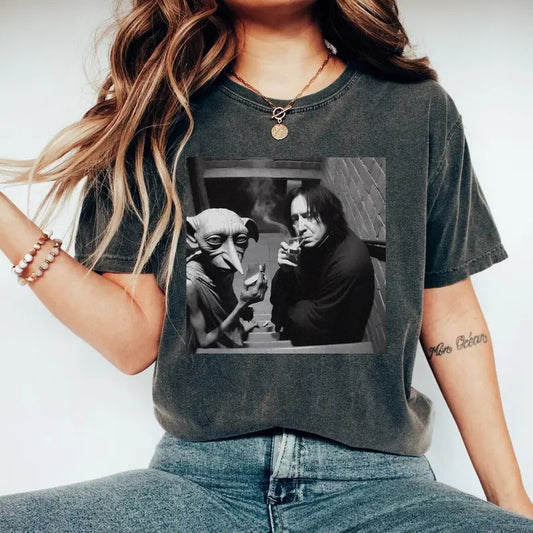 Snape Dobby Harry Potter Party Meme T-shirt, Halloween Tee Unisex Cotton Tee Menswear Streetwear Man Casual Shortsleeve Crewneck Tshirt Tops