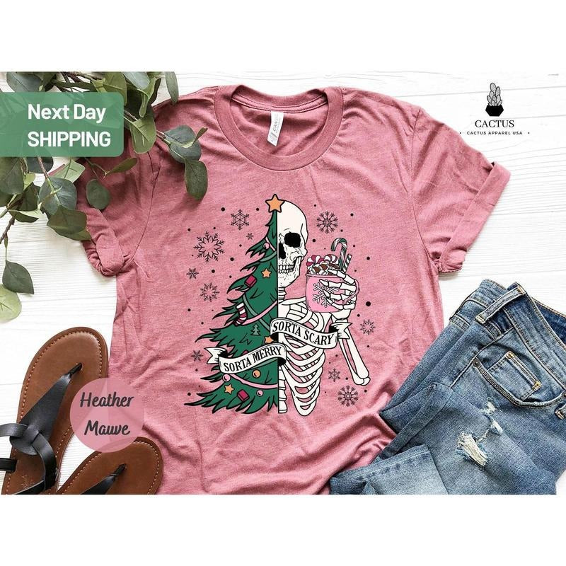 So.ta Merry Sorta Scary Shirt, Funny Christmas Shirt, Christmas Skeleton Shirt, Cute Spooky Season Tee Hoodie, Sweatshirt