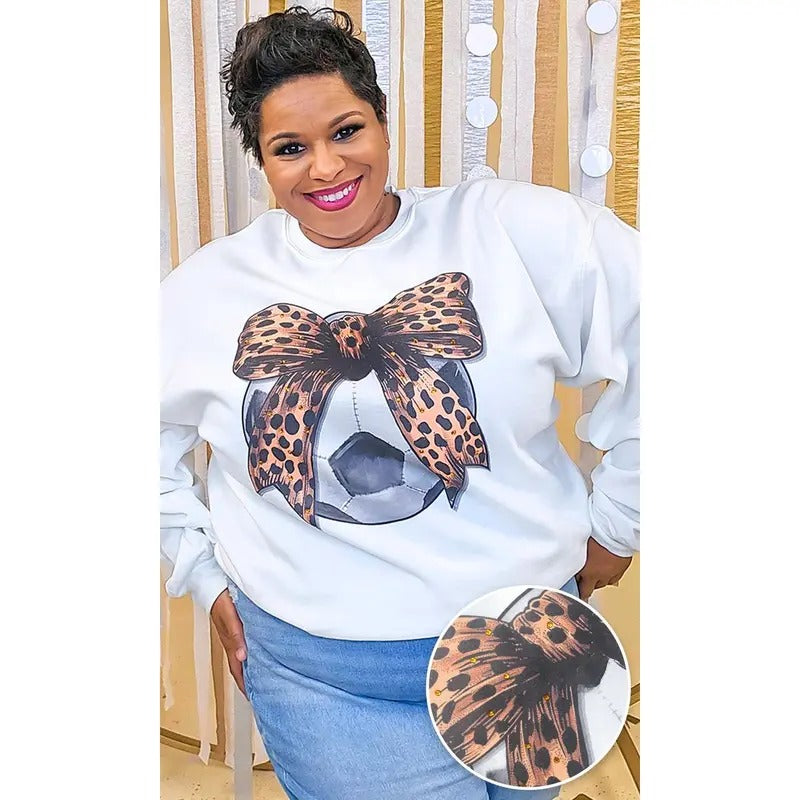 Soccer Cheetah Bow Rhinestone Graphic Sweatshirt T-Shirts, Hoodie | UrbanDripWear.com