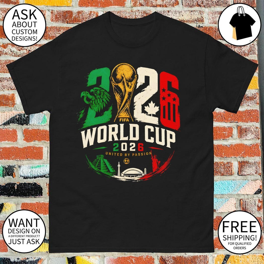 Soccer Eagle Pyramid Stadium Statue 2026 World Cup United By Passion shirt